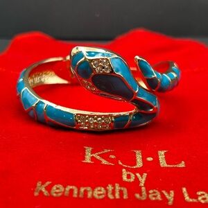 Vintage Kenneth Jay Lane Turquoise and Gold Snake Bangle Bracelet